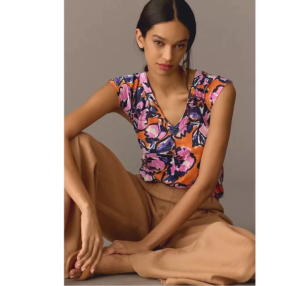 Anthropologie Maeve Catie Floral Ruffle Sleeve Blouse - Medium - Picture 3 of 11